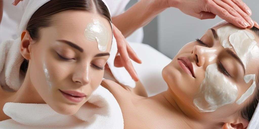 woman receiving chemical peel treatment in spa