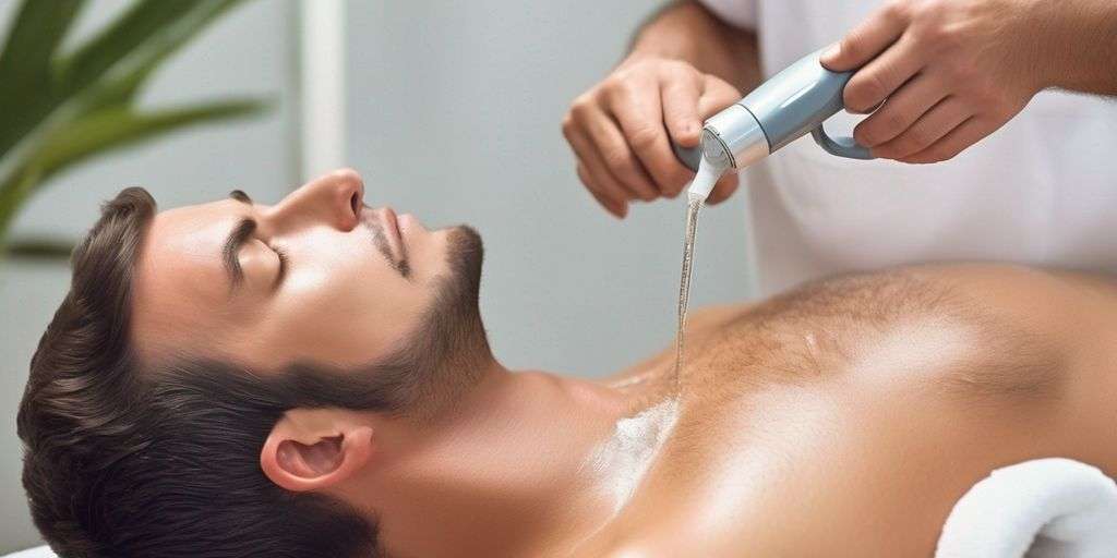 man getting back hair removal treatment in spa