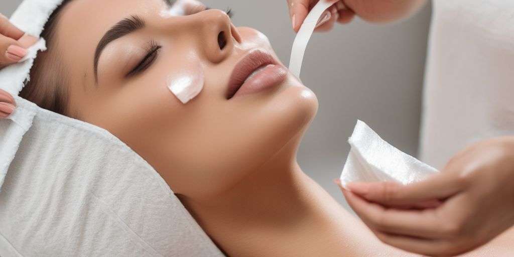 woman using cold wax strips for hair removal at home