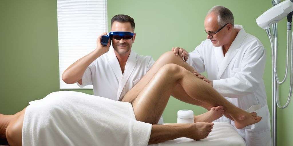 man undergoing laser hair removal treatment in spa