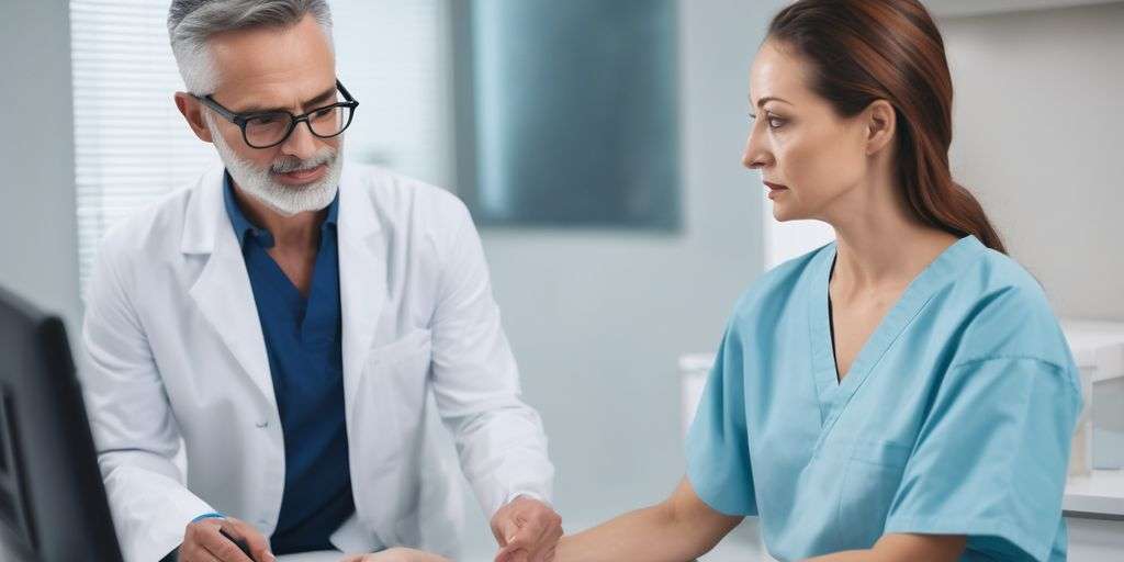 professional dermatologist consulting with patient in modern clinic