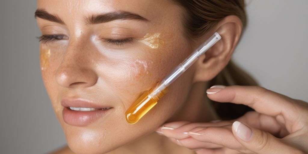 woman applying sun spot treatment on face