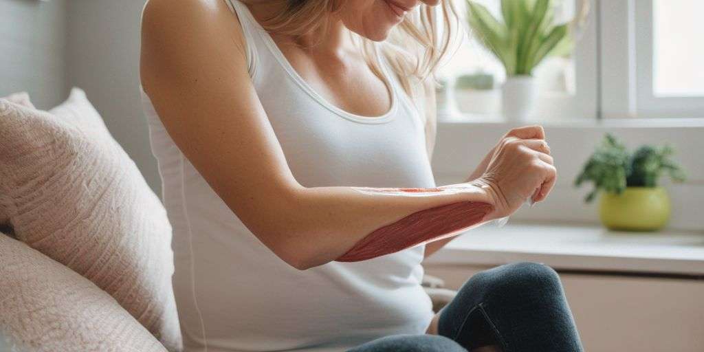 woman removing arm hair at home