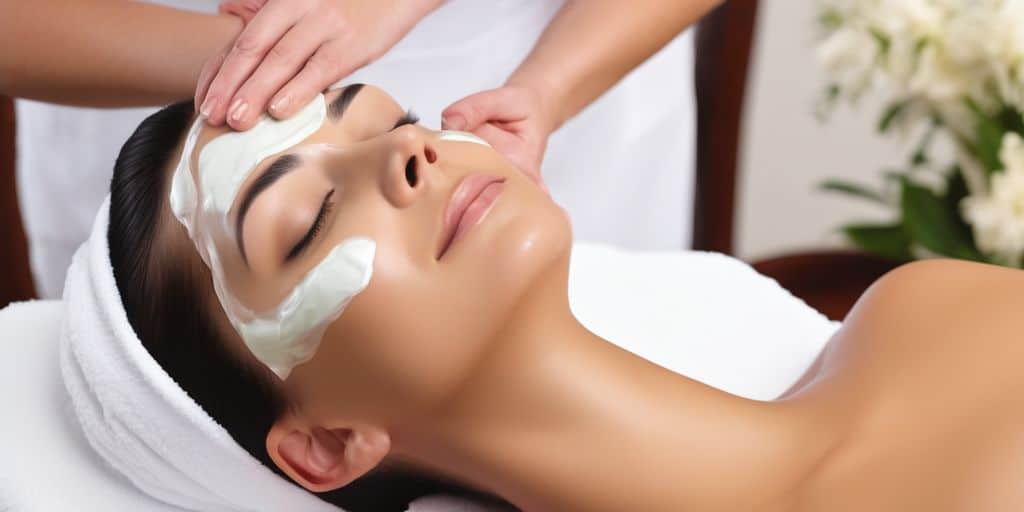 woman receiving facial treatment in a serene spa