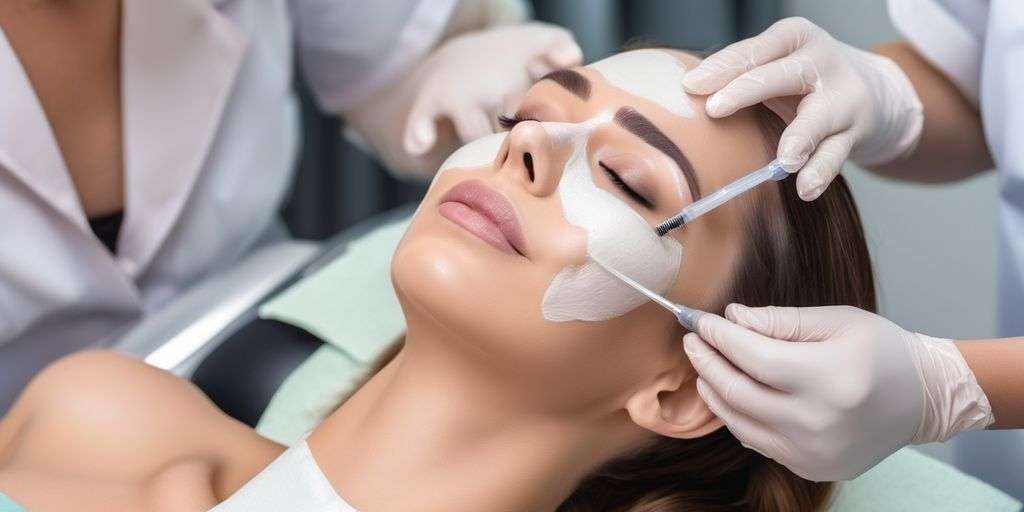 woman receiving facial contouring fillers in a modern clinic