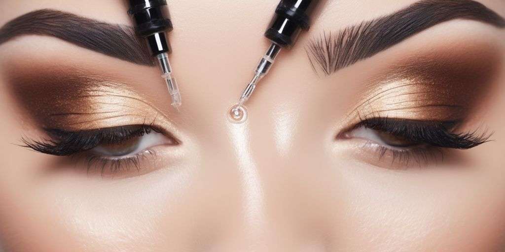 woman undergoing eyebrow threading in a beauty salon