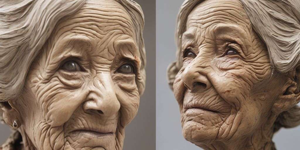 elderly woman youthful skin art sculpture