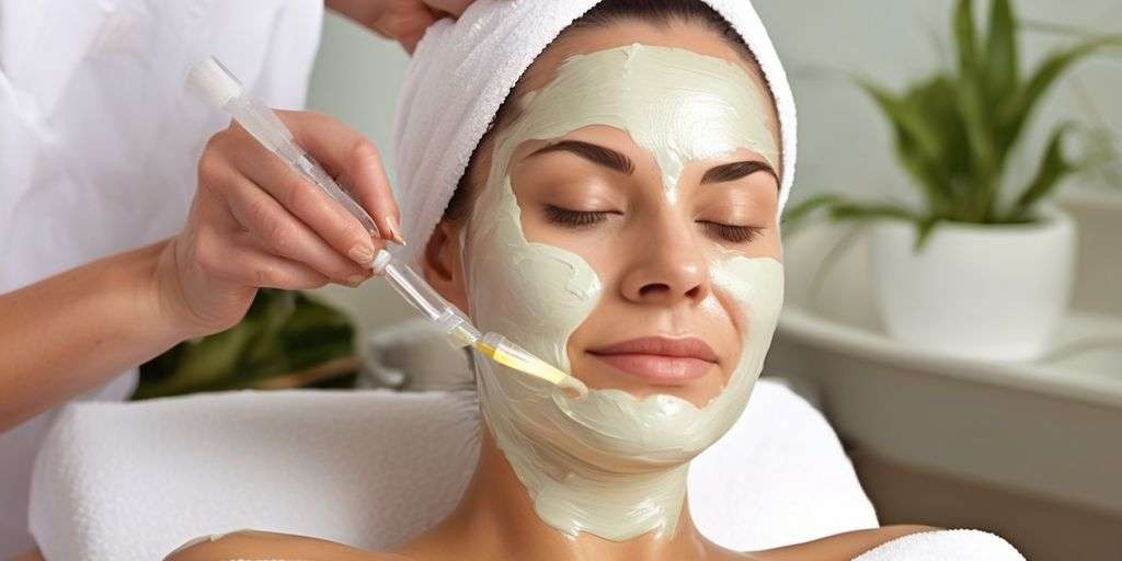 woman receiving chemical peel treatment in a spa