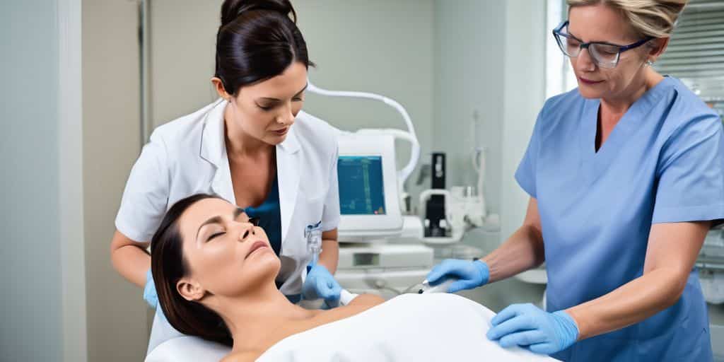 woman receiving ultherapy treatment in a modern clinic