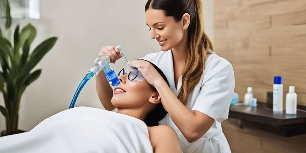 woman receiving HydraFacial treatment in a spa