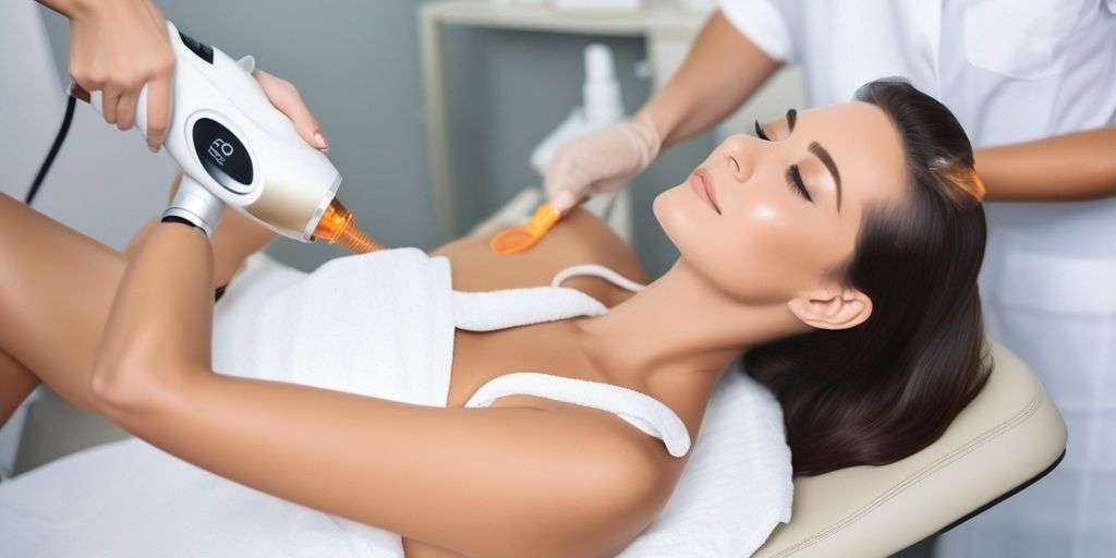 woman receiving IPL hair removal treatment in a modern clinic