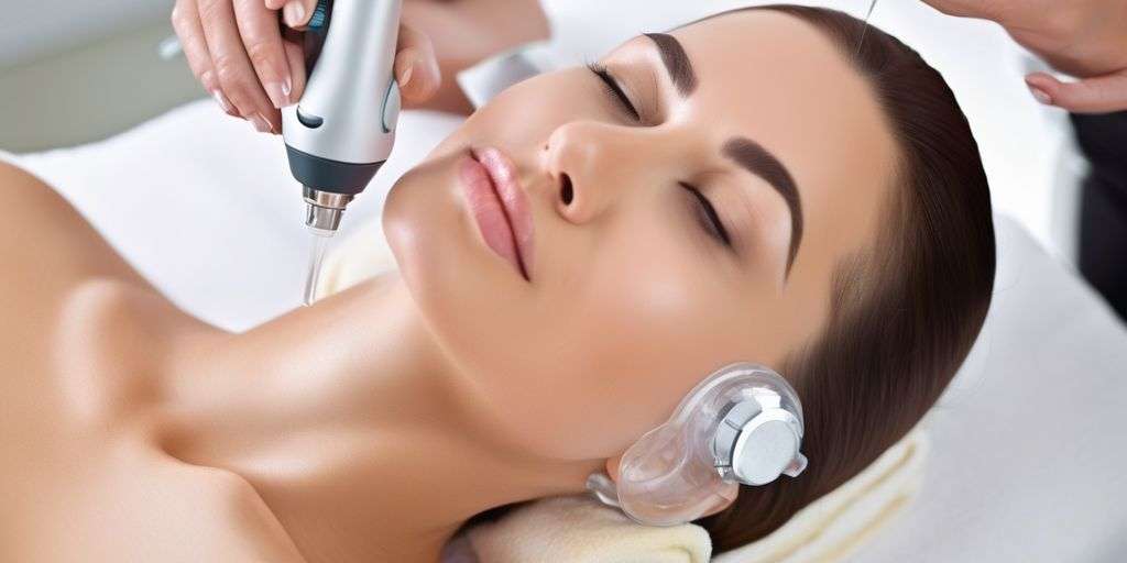 woman receiving microdermabrasion treatment in a spa