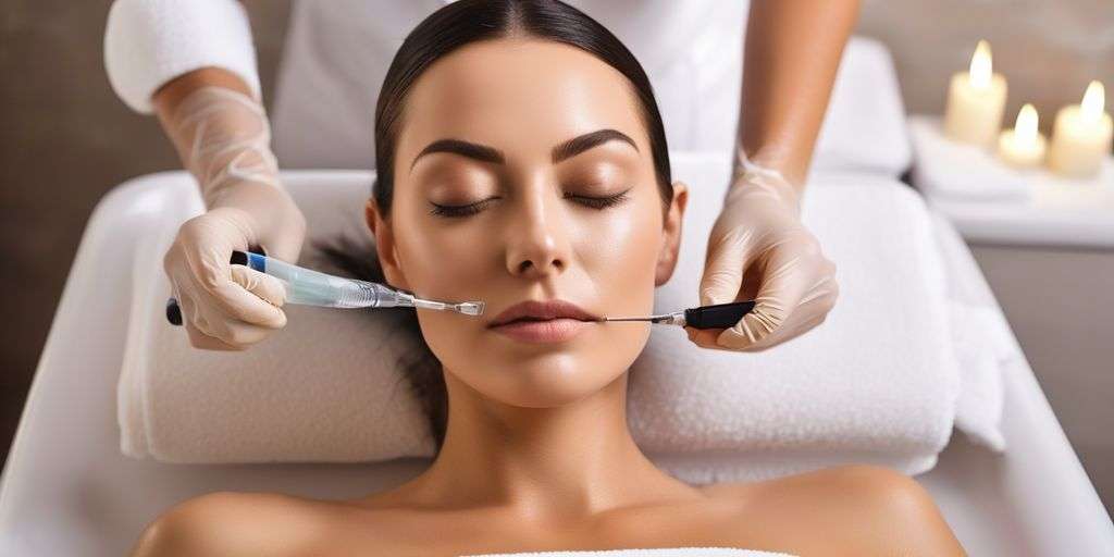 woman receiving dermaplaning treatment in a spa