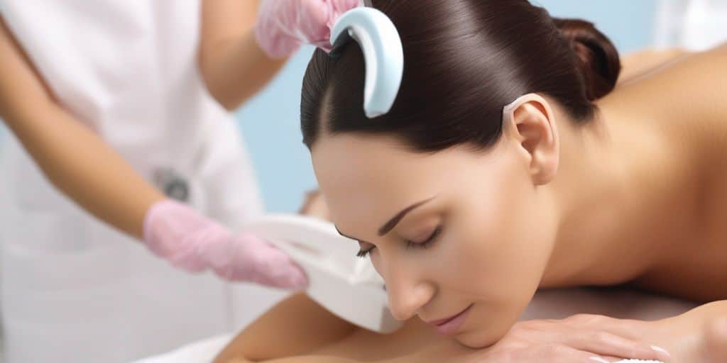 woman in spa undergoing hair removal treatment