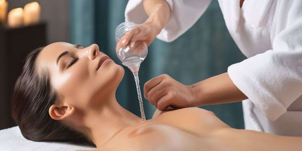 woman receiving PRP facial treatment in a spa