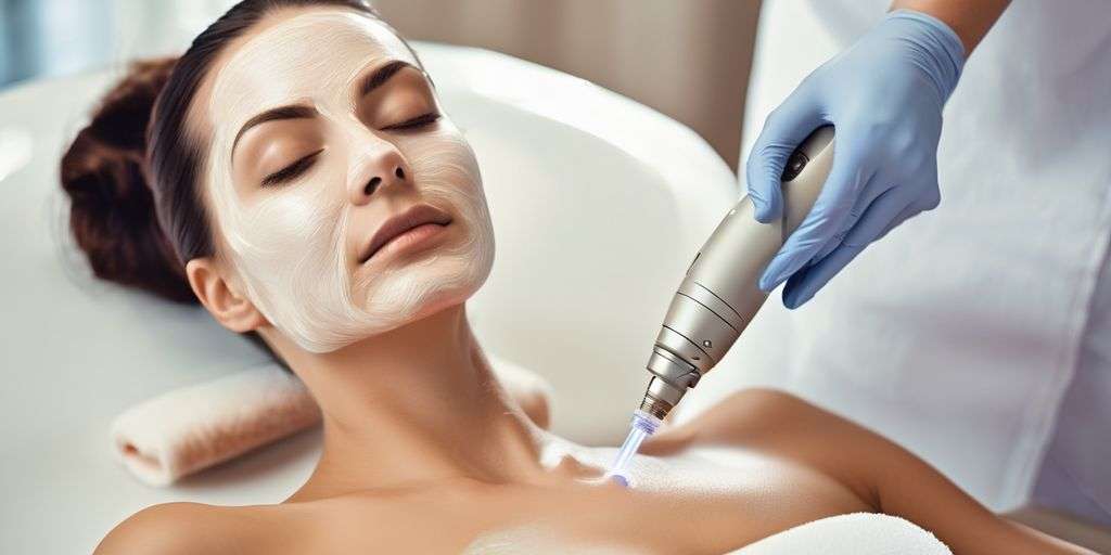 woman receiving laser skin treatment in a spa