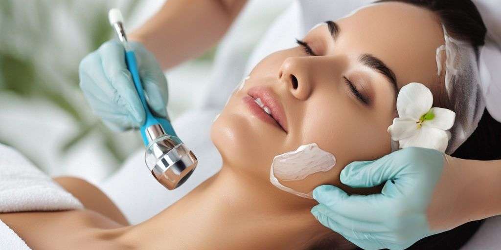 woman receiving facial treatment in a spa