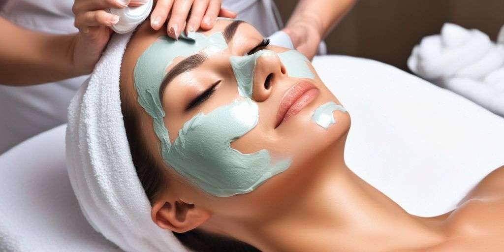 woman with radiant skin receiving a facial peel treatment in a spa